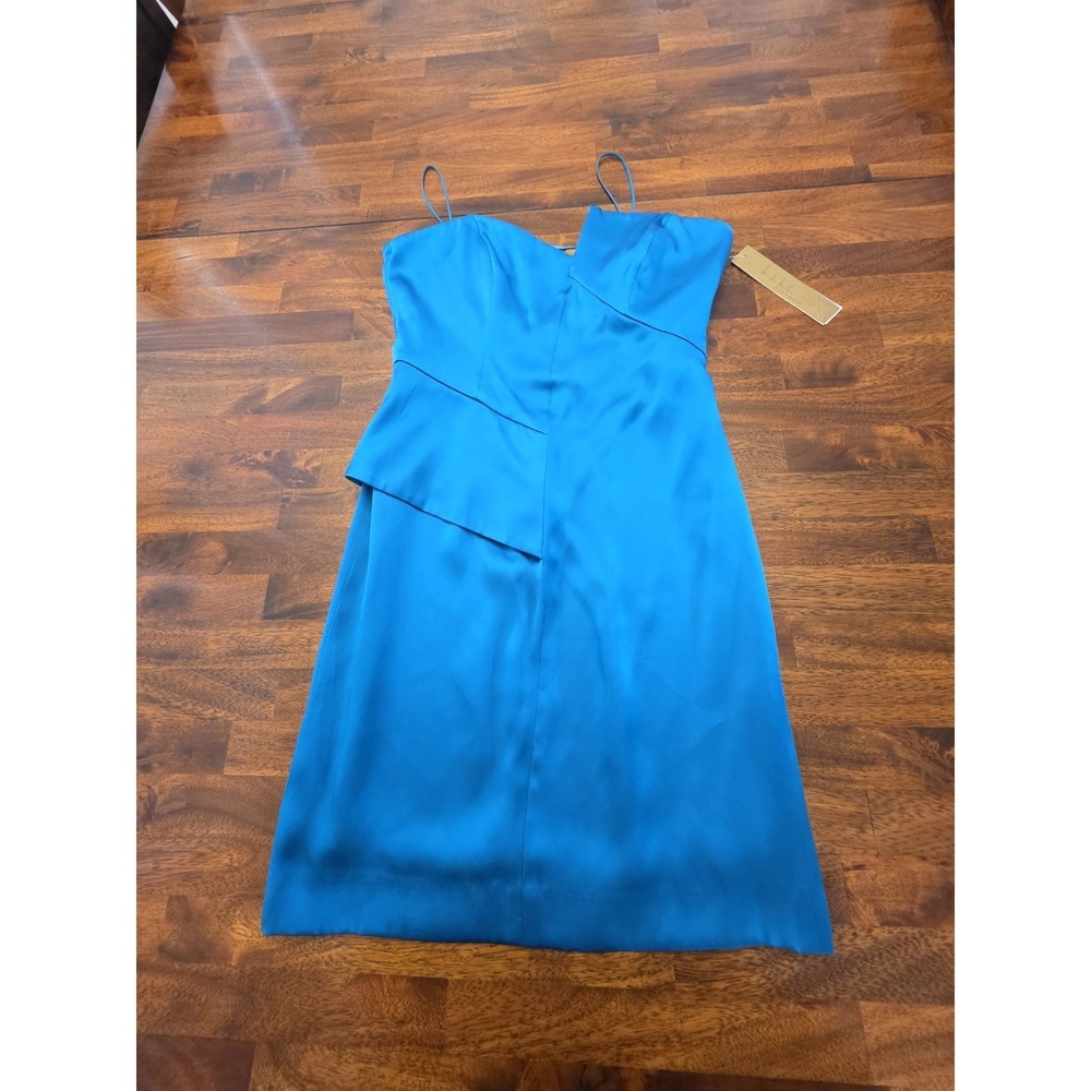Nicole Miller Womens Silk Cocktail Mini Dress Size 4 Sleeveless Blue NWT Sku 60